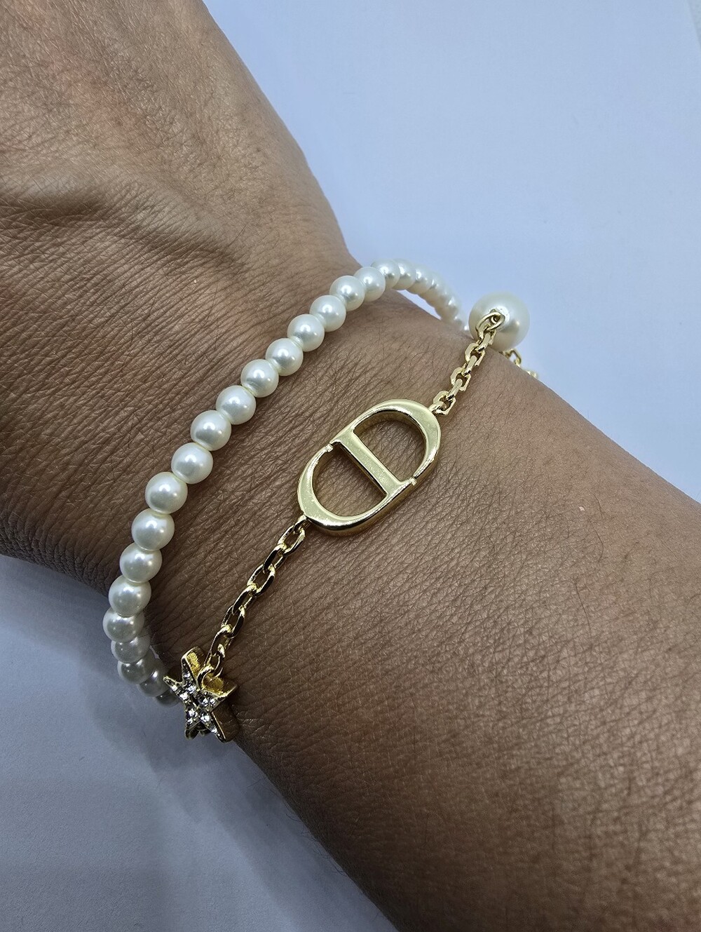 Christian Dior Petit CD Pearl and Star Double Strand Bracelet